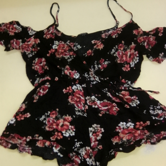 Ambiance Black and Red Floral Jumpsuit - Picture 1 of 3